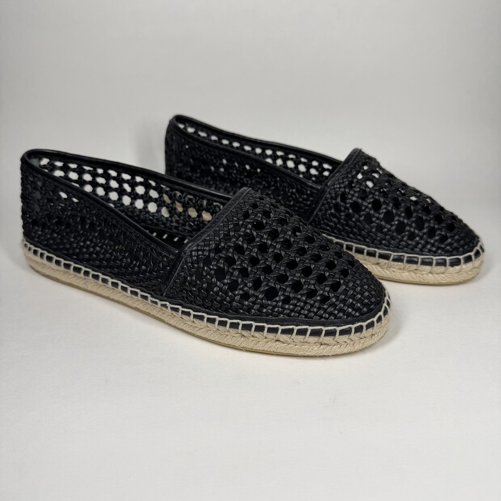 Stuart Weitzman Women's Size 37 / US 6.5 B Black Woven Freya Espadrille Flats